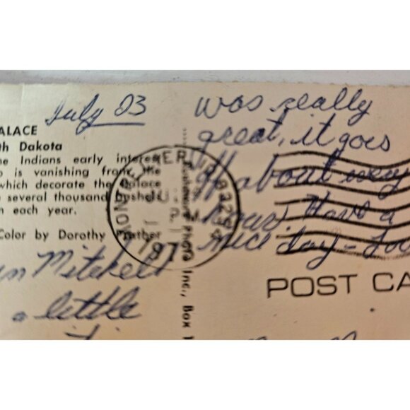 Mitchell South Dakota Corn Palace Vtg Postcard POSTED Native American Symbols - Picture 5 of 8